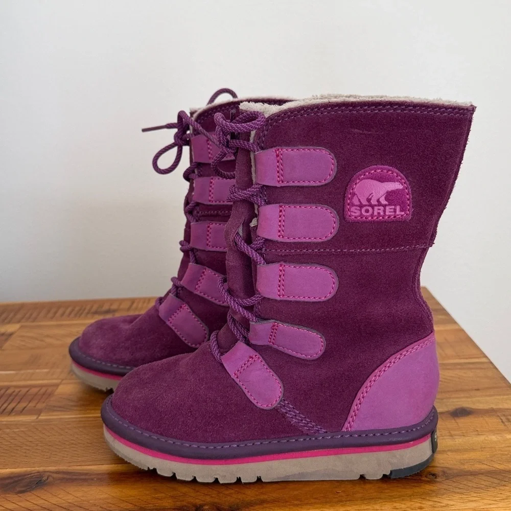 Sorel Toddler Girls purple genuine suede leather lace-up tall winter boots